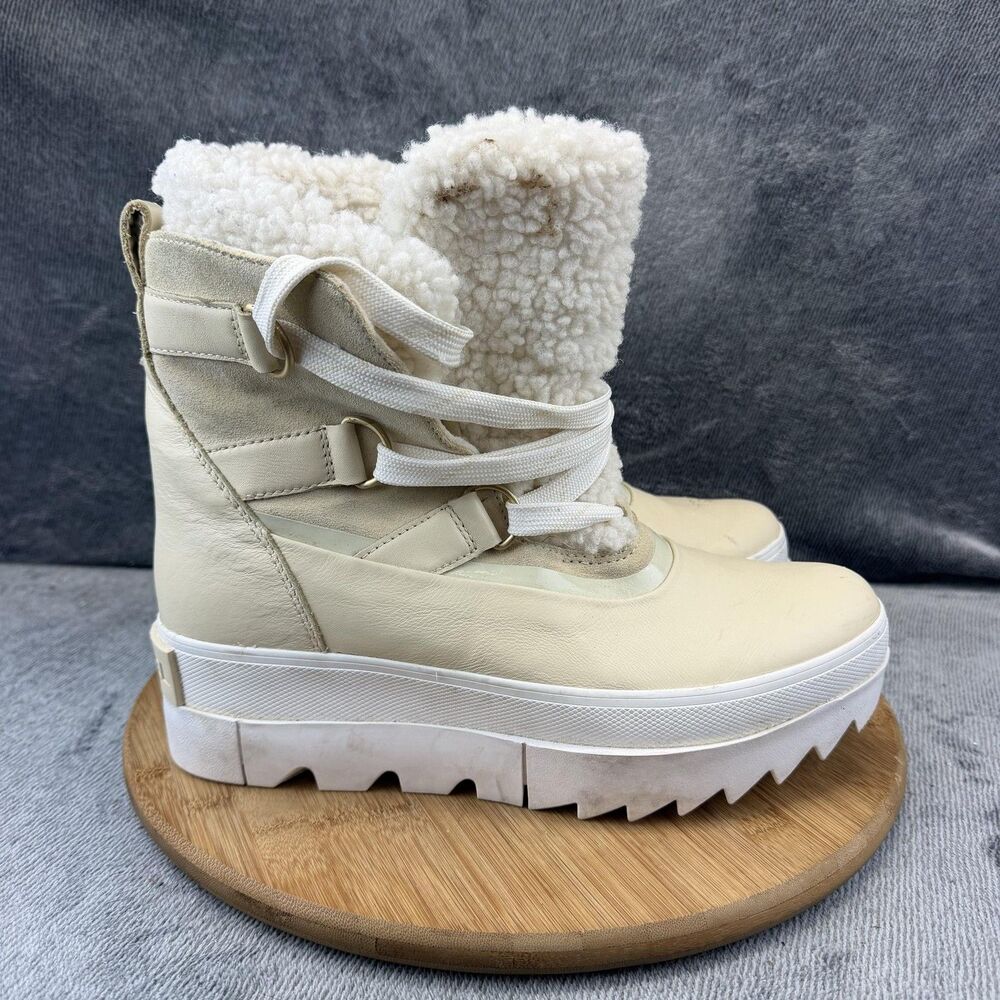 Sorel Boots Womens Size 11 White Leather Faux Fur Wedge Winter Snow NL4378-165